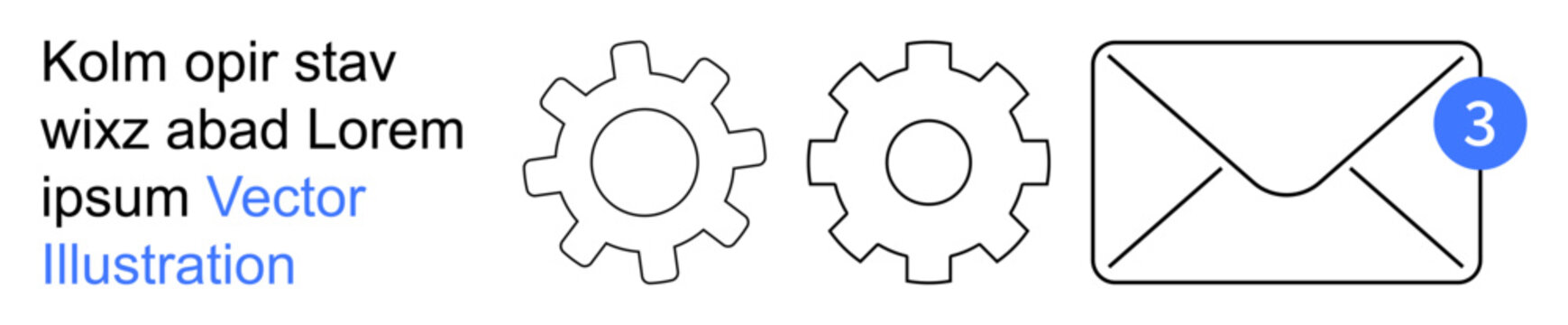 Communication, notification systems, email alerts, settings management, digital correspondence, workflow tools. Outline of gears and an envelope with a message alert. Notification systems and email
