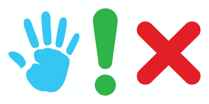 Stop Sign Icon Vector Set with Hand Symbol, Exclamation Mark and Cross Circle for Warning, Restriction and Safety Alert Design