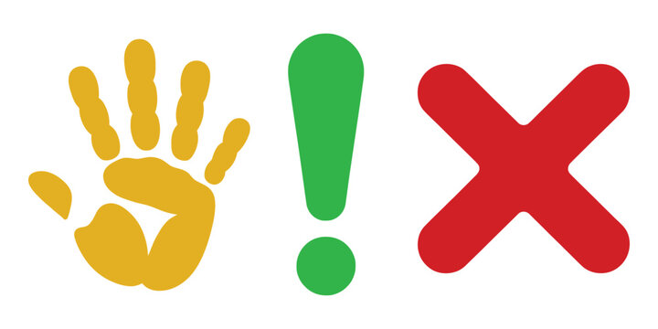 Stop Sign Icon Vector Set with Hand Symbol, Exclamation Mark and Cross Circle for Warning, Restriction and Safety Alert Design