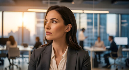 Fototapeta premium Thoughtful Business Woman Looking Away in Modern Office