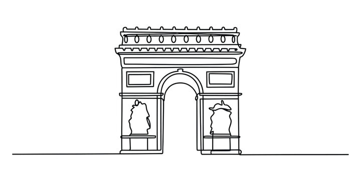 Arc de triomphe monument in paris drawn as a simple continuous black line art illustration Vector, illustration