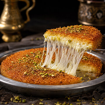 Middle Eastern Kunafa with Cheese Pull and Pistachios