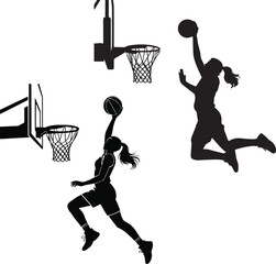 Girl Basketball Player Dunking Silhouette Vector Illustration © icon center