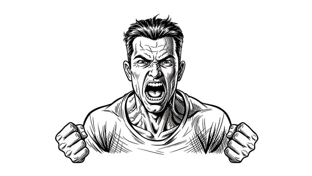 Angry man with fists clenched aggressively.