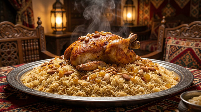 Traditional Arabian Chicken Kabsa with Almonds