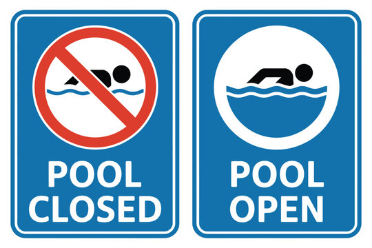 Swimming Pool Open and Closed Blue Sign Vector Illustration for Public Facility Information, Resort Safety and Recreation Areas