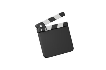 Fototapeta premium 3d movie clapperboard icon. video production play concept. black film clapper with white play button. isolated on white transparent background. 3d render.