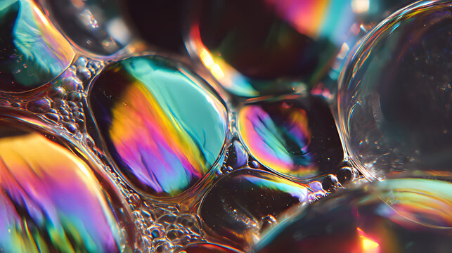 soap bubbles with iridescent rainbow, overlay