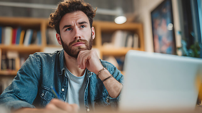 portrait of a young man working on computer