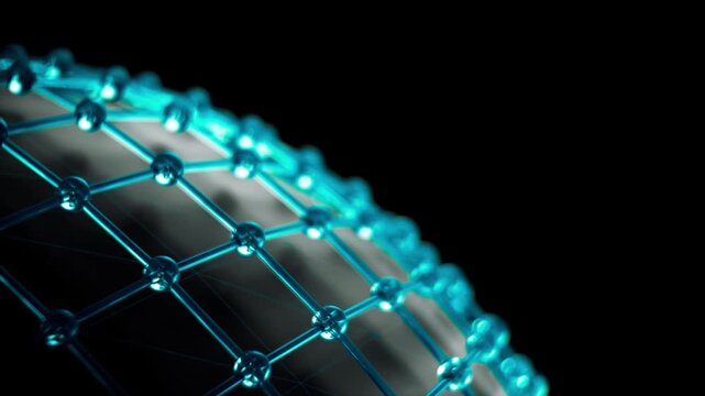 Seamless loop of cyan blue glass network with geometric structure