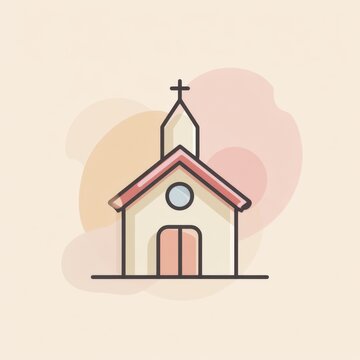 A minimalistic vector icon blending church and house shapes, designed for wedding themes on a gentle pastel background.