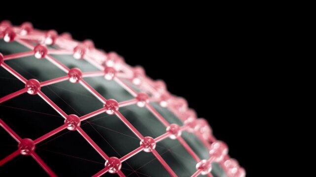 Seamless loop of coral red glass network with geometric structure