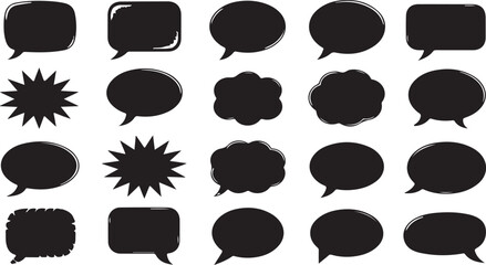 Fototapeta premium Collection of blank black speech bubbles for creative dialogue and comic book style communication graphics