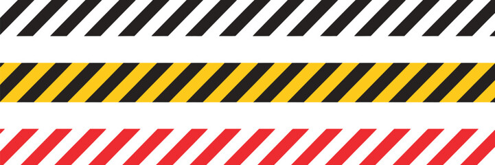 Warning tape stripe set, yellow red and black diagonal caution lines for hazard danger safety construction and industrial warning designs. © Mr. Kha