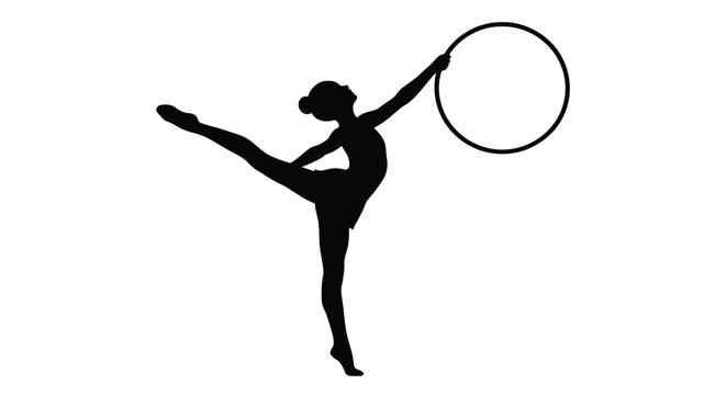 gymnast silhouette with hoop on white background
