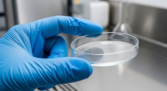 Scientist handling a sterile petri dish in a laboratory setting