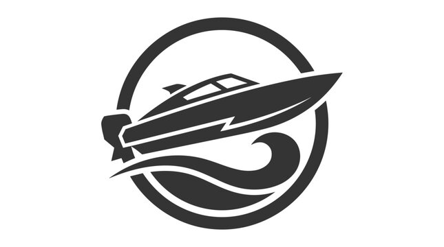 Speedboat icon with waves inside a circle.