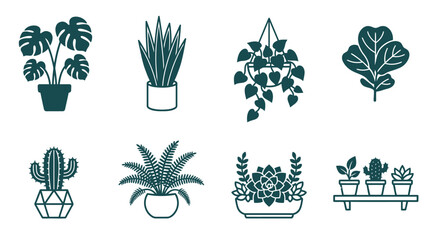 Collection of hand drawn houseplant illustrations set. © Payu