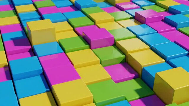Colorful 3D Cubes Abstract Background with Dynamic Lighting and Shadows