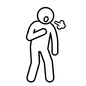 Person with shortness of breath and chest pain icon, minimalist line art of human figure struggling to breathe for medical, asthma, and respiratory health concept.
