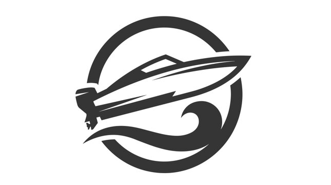 Modern speedboat icon with wave and circle.