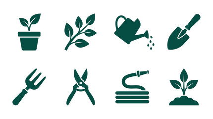 Set of gardening and plant care icons for horticulture and landscaping. © Rujak