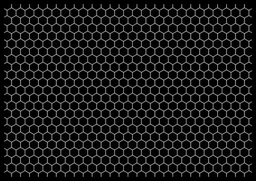 Small Hexagon Mesh Inverted Background Horizontal 1Bit Monochrome Vector Background Geometric Minimalist Pattern Design A4 Printable Texture Graphic Overlay