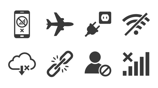 Set of Various Digital Technology Status Icons and Network Symbols.