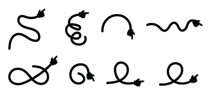 Hand Drawn Curved Arrow Set Vector Illustration, Doodle Swirl Arrow Collection, Abstract Direction Line Icons for Infographic and Design. Vector Illustration