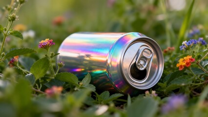 Fototapeta premium Colorful soda can in grass