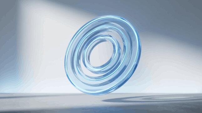 Floating Blue Glass Ring Sculpture In Modern Minimalist Room For Conceptual Technology Backgrounds