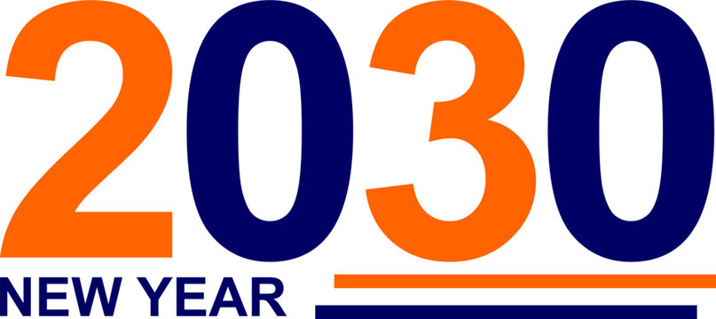 Happy new year 2030 text, 2030 milestone logo, start of decade sign