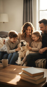 Happy Family With Pet at Home