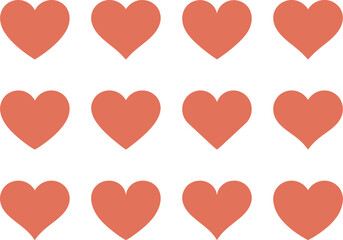 Minimalist red heart icons set, 12 flat romantic heart shapes vector, simple love symbols for wedding and valentine design © SKY DRIVE