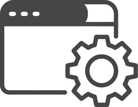 Website settings icon vector, browser window with gear symbol, web development and software configuration interface element, digital maintenance icon