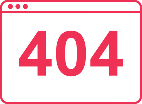 Minimalist 404 error page vector icon, pink browser window with page not found message, technical website connection failure graphic