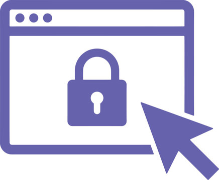 Secure website login icon with padlock and cursor for web design and development