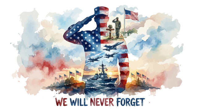 Veterans Day Tribute American Soldier Saluting Memorial Patriotic Art