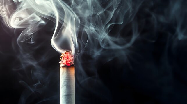 burning cigarette on black background