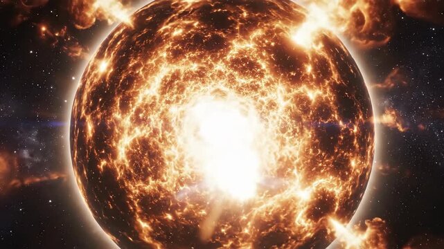Fiery celestial body erupts with intense cosmic energy in deep space