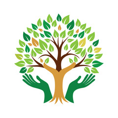Fototapeta premium Hands Holding Tree Leaf Logo Vector