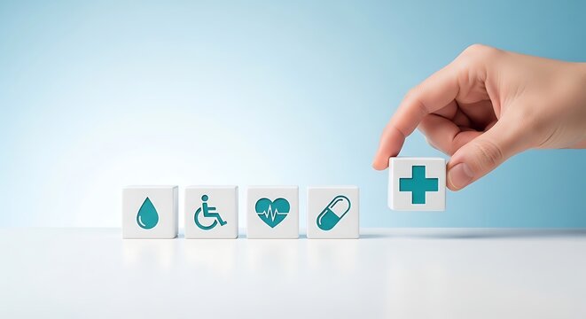 Hand-selecting healthcare and medical icons on a digital interface