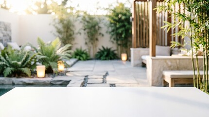 Fototapeta premium Serene Outdoor Patio with Bamboo and Candles for Web Design