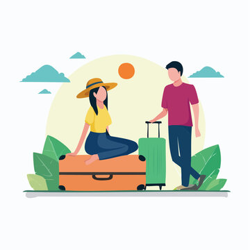 Couple with Luggage Ready for Vacation