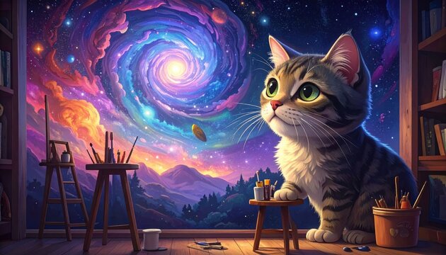 Cat and galaxy