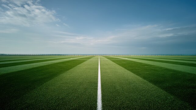 An empty, freshly lined green soccer field captured from above, perfect as a clean background or design template.