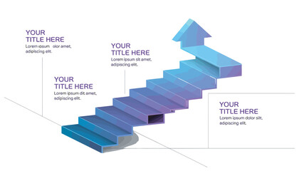 Obraz premium Staircase with upward arrow, representing career progression, business growth, and achieving goals.