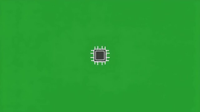 Central Processing Unit Microchip on Green Background.