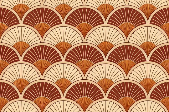 Abstract seamless pattern with fan shapes in warm brown and orange colors