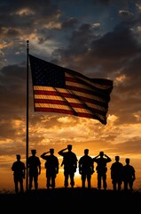Soldiers Salute Under the American Flag During Sunset at a Military Ceremony in the United States